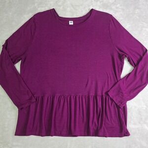 Old Navy Womens Maroon Peplum Ruffle Hem Long Sleeve Top Women's Size XL